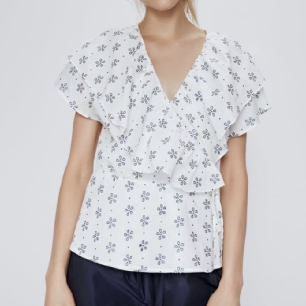 Zara | Eyelet Ruffle Wrap Top